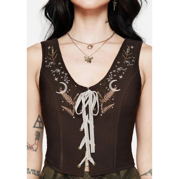Disturbia Tops - NWT Disturbia Abellona Embroidered Tie Up Corset US Size 4